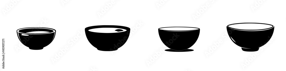 Aufkleber black icons representing different types of bowls suitable for various dining and serving needs in m