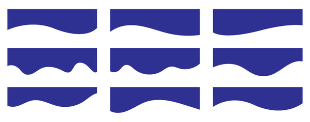 Border shape for website design. Abstract curve top headline. Vector banner header and separator. blue Dividers Shapes for Website. Curve Lines, Drops Set of abstract design separator header.