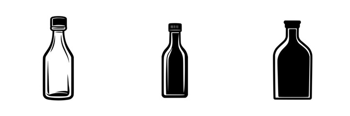 Black icon representing various types of bottles in flat design suitable for minimalist compositions