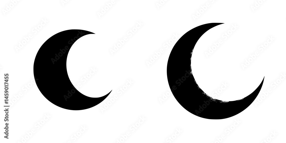 Poster black crescent moon icons depicting different styles for design use in modern art and graphic projec