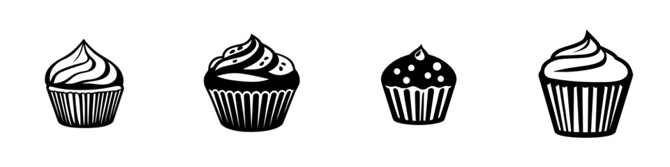 Cupcake icons featuring various styles and designs perfect for baking themes and dessert illustrations