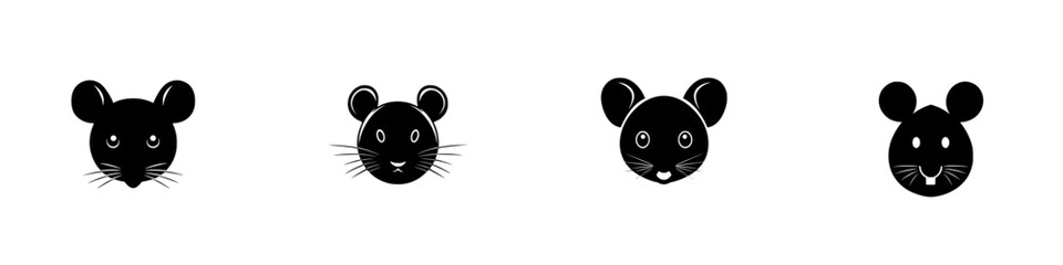 Cute black mouse icons designed for a playful and whimsical theme in graphics or illustrations suitable for various projects