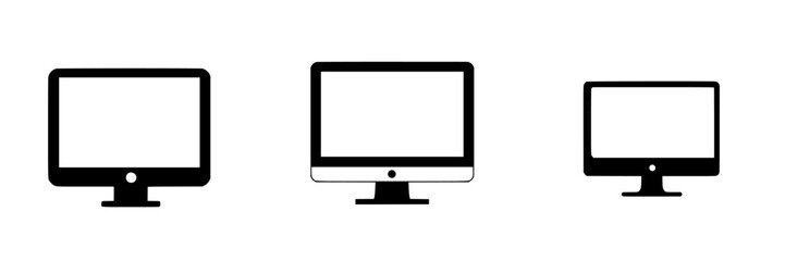 Flat black icons representing monitor designs in varied styles showcasing modern digital devices and their simplicity