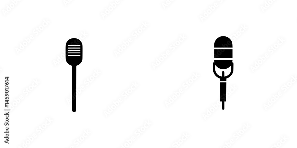 Poster flat black icons representing a microphone and a vintage microphone suitable for music and performan