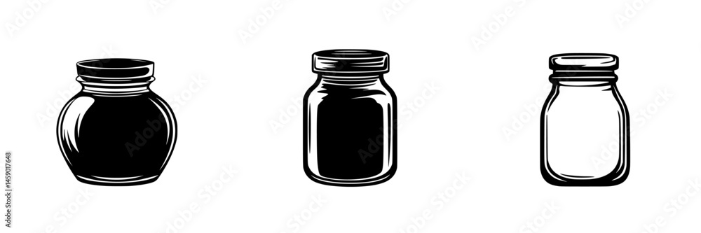 Poster stylized black jar icons representing different shapes and sizes for various applications in design