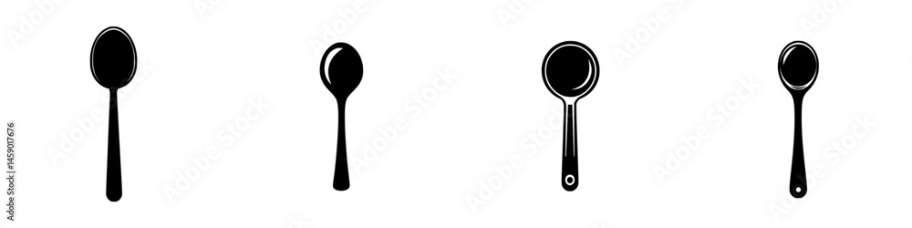 Poster flat black icons representing different types of spoons in a minimalistic style suitable for various