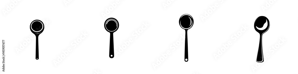 Aufkleber icon set representing different types of spoons in flat black design for culinary illustrations and 