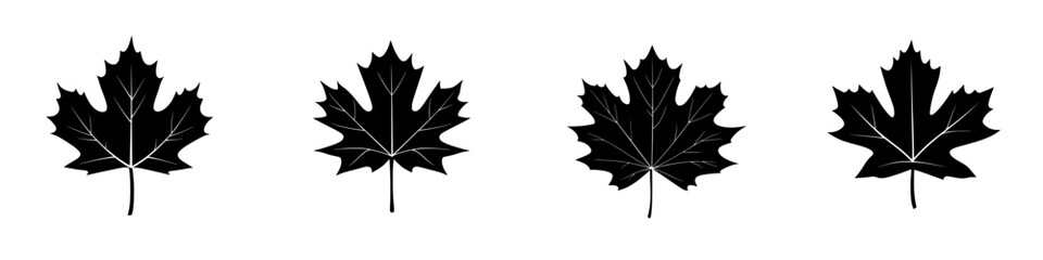 Flat black icons of various leaf shapes arranged in a straight line for simple design use