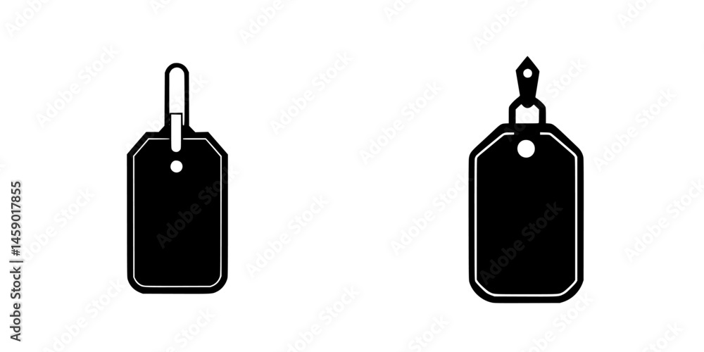 Poster flat black icons of two distinct tag designs suitable for various applications and settings