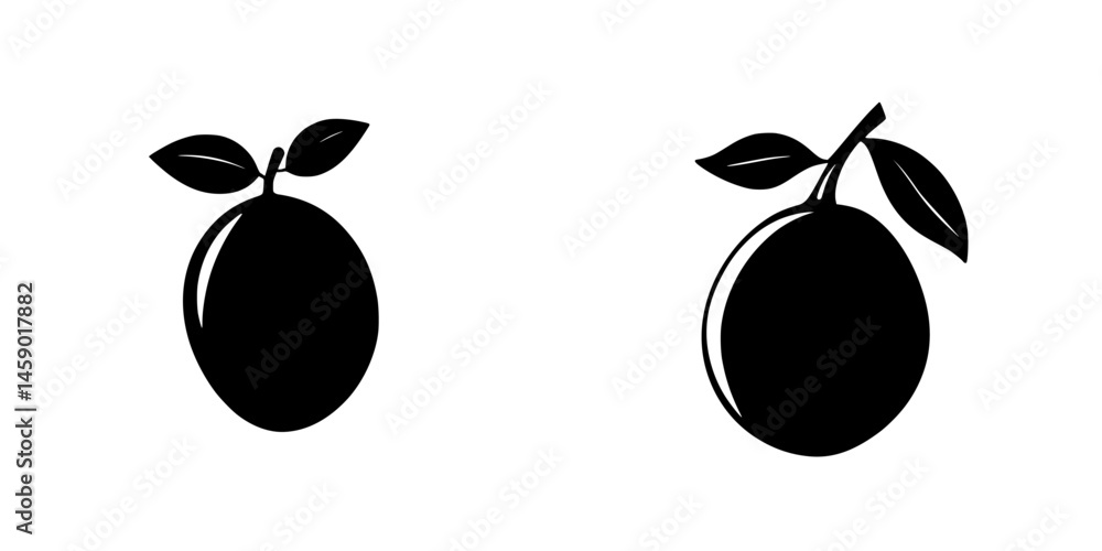 Aufkleber flat black icons of oranges with leaves, designed in a minimalist style on a simple background