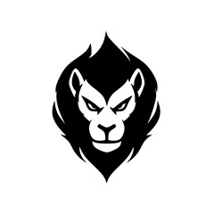 Icon of a fierce lion head with detailed mane and sharp features on a flat black background