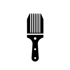 Black flat icon depicting a comb used for grooming hair or styling, emphasizing simplicity and modern design in graphic art