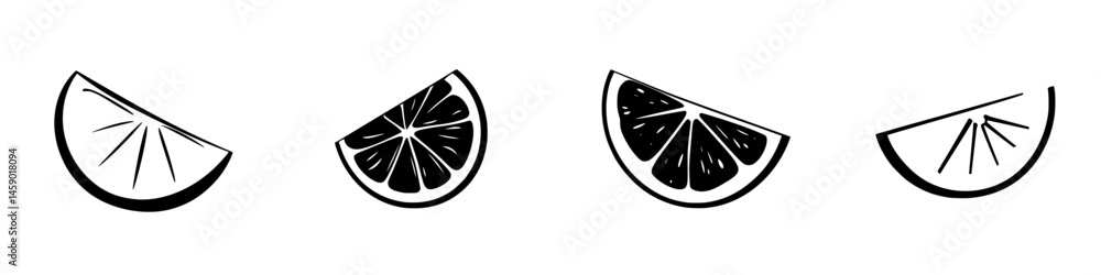 Aufkleber simple black icon design featuring sliced citrus fruits in various orientations and shapes for graph