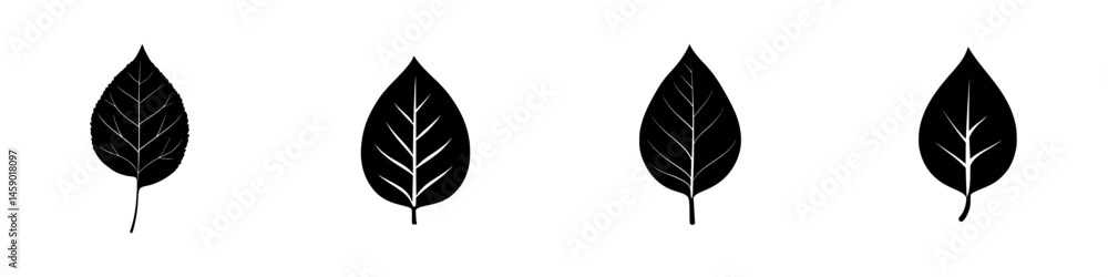 Poster various flat black leaf icons displayed in a row showcasing different shapes and textures suitable f