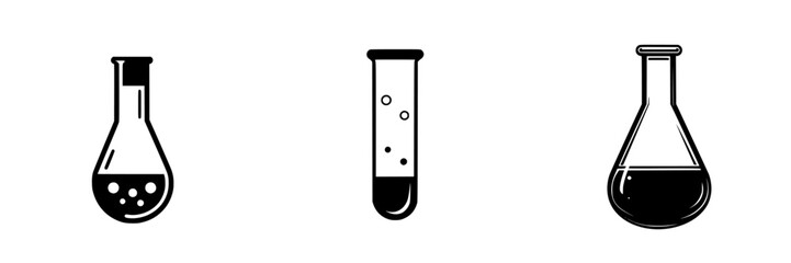 Icon set featuring laboratory glassware including flasks and test tubes arranged in a minimalist design