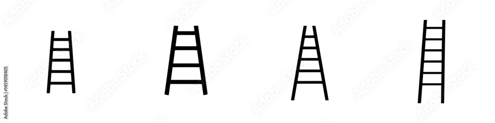 Poster black icon representing different types of ladders displaying various heights in a minimalist style