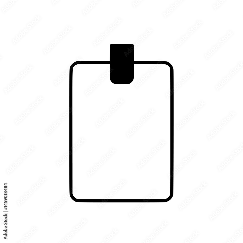 Poster flat black icon representing a simple rectangular shape with a notch at the top for easy attachment 