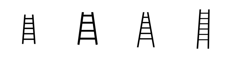Black icon representing different types of ladders displaying various heights in a minimalist style