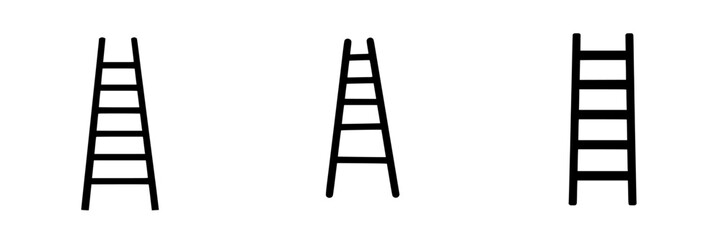 Flat black ladder icon set showcasing three different styles and designs for various applications in graphics and design work