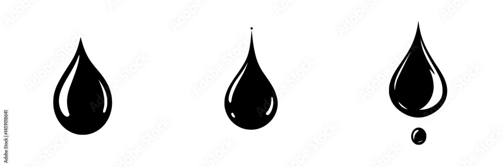 Poster flat black water drop icons representing different sizes and forms suitable for various graphic desi