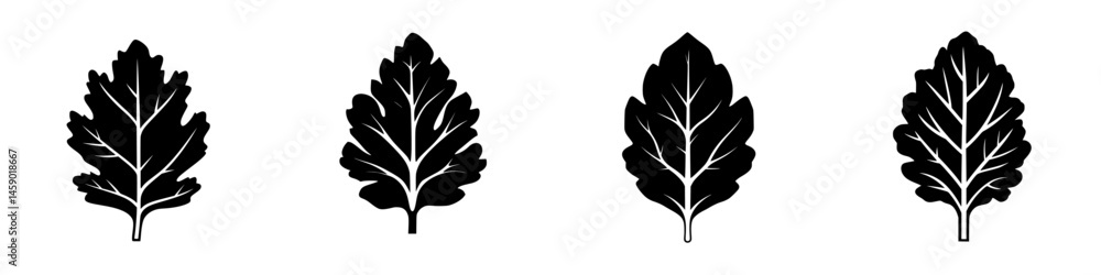 Poster set of flat black leaf icons suitable for various design applications and nature-related themes