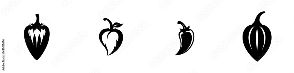 Aufkleber black icons of various chili pepper shapes representing different varieties and styles in a minimali