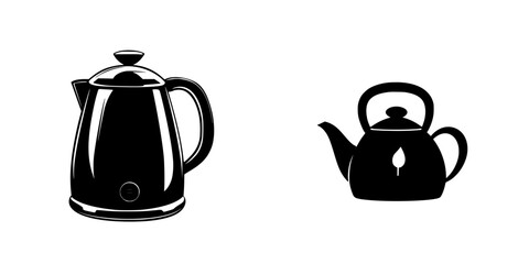 Black kettle and teapot icons designed for minimalistic kitchen decor use in digital applications and graphic projects