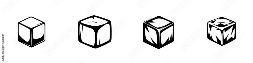 Aufkleber flat black icons depicting various styles of ice cubes in simple design for graphic use