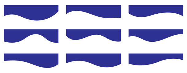 Border shape for website design. Abstract curve top headline. Vector banner header and separator. blue Dividers Shapes for Website. Curve Lines, Drops Set of abstract design separator header.