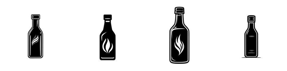 Flat black icons of various bottle designs showcasing minimalist style and unique shapes against a simple background