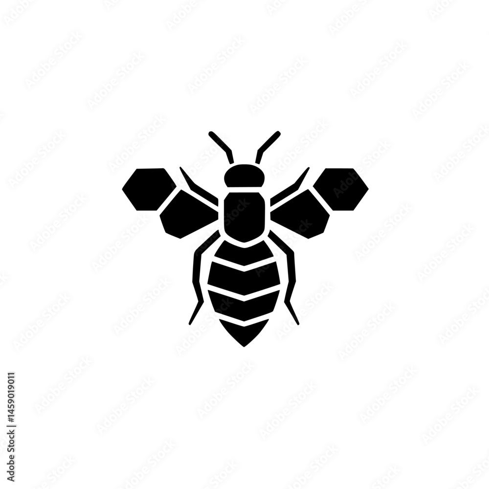 Poster flat black bee icon design depicting a simple and bold representation of a bee, suitable for various