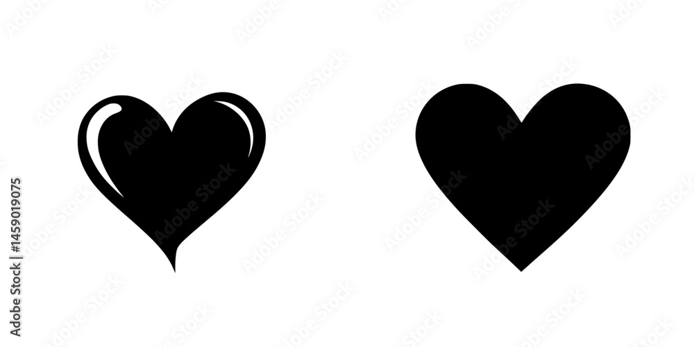 Poster simple black heart icons showcasing variations in design for creative projects or digital applicatio