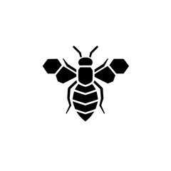 Flat black bee icon design depicting a simple and bold representation of a bee, suitable for various creative applications and uses
