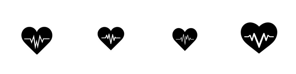 Health icons representing heartbeat lines in a flat black design suitable for medical, wellness, and fitness themes