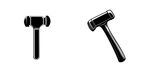 Black icons of a gavel and a mallet showing their distinct shapes and designs for use in various contexts