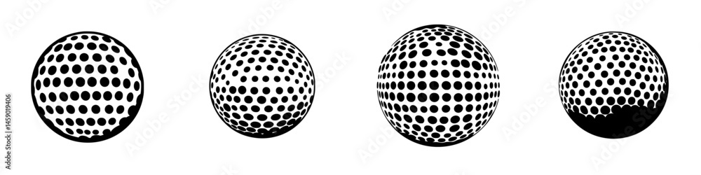 Poster unique flat black icon featuring multiple spheres with dotted patterns showcasing variation in desig