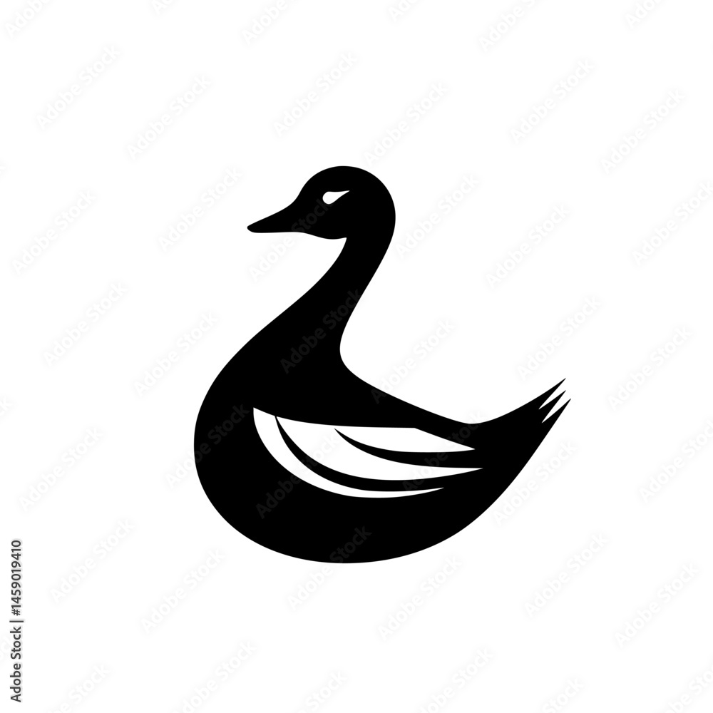 Poster flat black icon of a duck with simple lines and minimalistic design suitable for logos and illustrat
