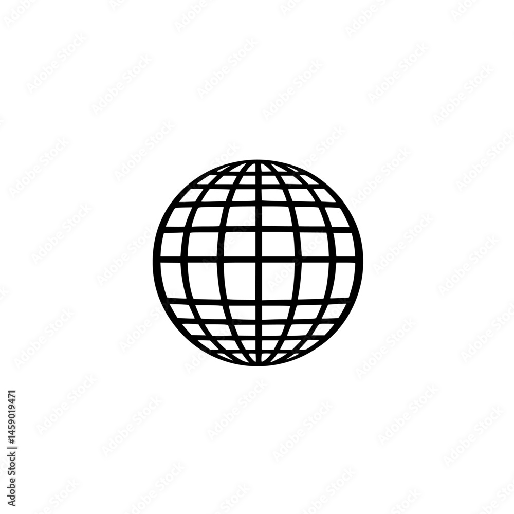 Poster flat black globe icon representing global connectivity and navigation in various applications and co