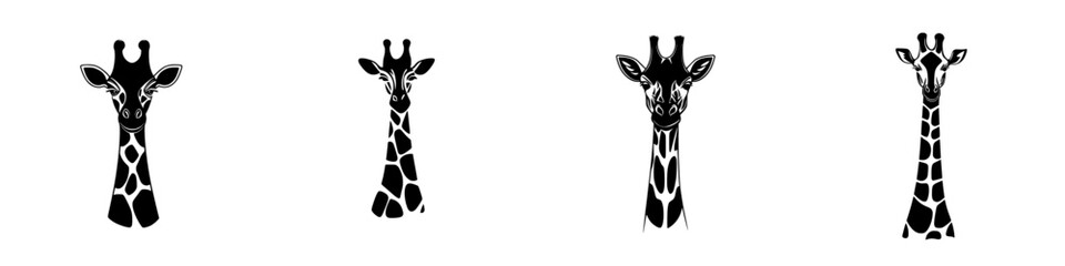 Four flat black giraffe icons featuring different designs and styles suitable for various graphic design projects © Andrei