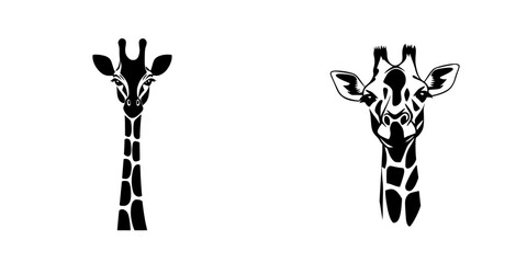 Flat black icon depicting the heads of two stylized giraffes on a plain background © Andrei