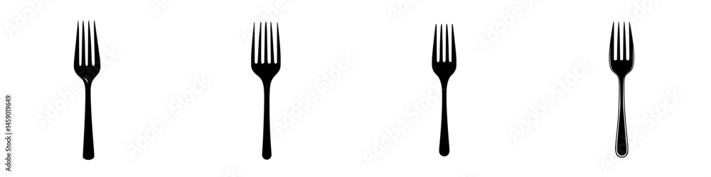 Poster flat black fork icons representing different styles and designs suitable for various culinary applic