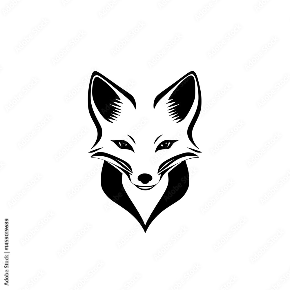Poster stylized black fox icon with sharp features and bold lines, suitable for various design applications