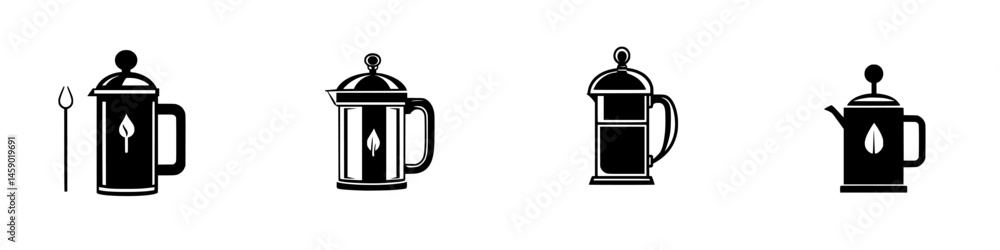 Poster various black icons of coffee making equipment arranged in a row showcasing different brewing method