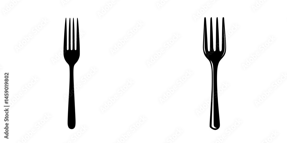 Aufkleber fork icons designed in a flat black style for culinary graphics and dining applications