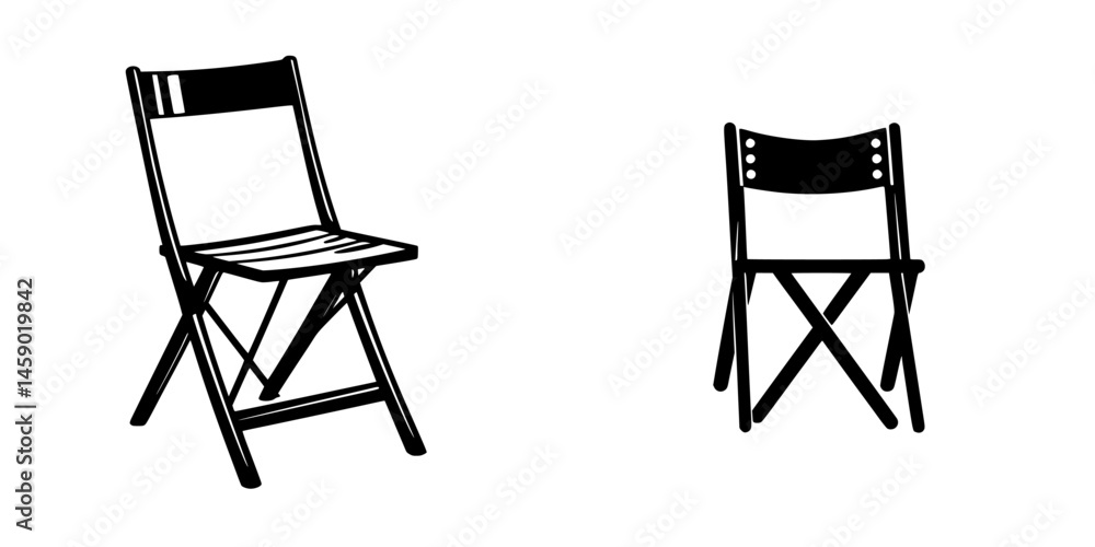 Poster stylish flat black icon of folding chairs suitable for modern design aesthetics and versatile usage 