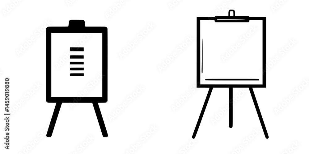 Poster black flat icons of two easels representing different styles of presentation boards commonly used in