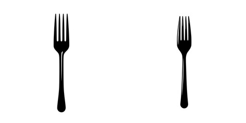 Flat black icons of two forks positioned apart against a simple background for culinary themes