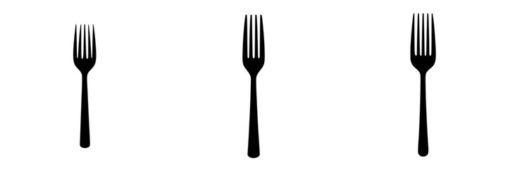Flat black fork icon set showcasing three distinct fork designs for culinary or dining applications