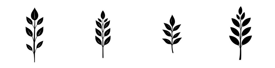Stylized flat black leaf icons arranged in orderly fashion with clear contrast on a white background