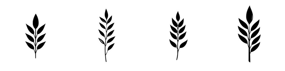 Obraz premium Flat black icons of stylized leaves arranged in different heights and designs for decorative purposes or graphic elements in various projects